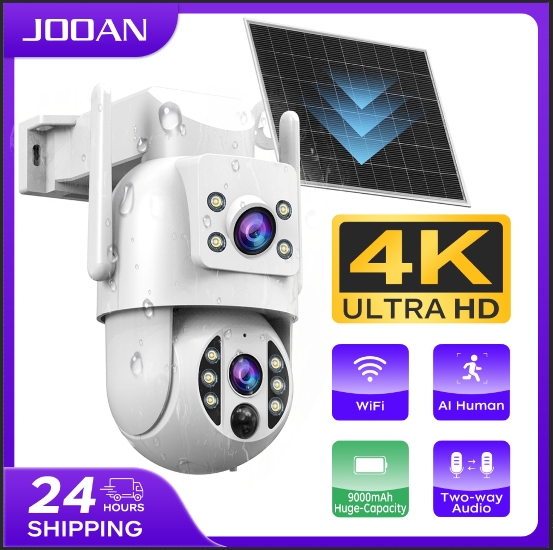 Smart Home Outdoor Camera - JOOAN 4K WiFi Solar Camera Dual