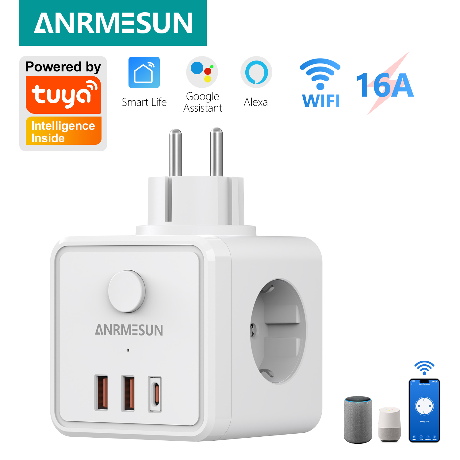 3 EU Plug 2 USB-A 1 Type-C Por - Smart Home Utilities avaliação e preço