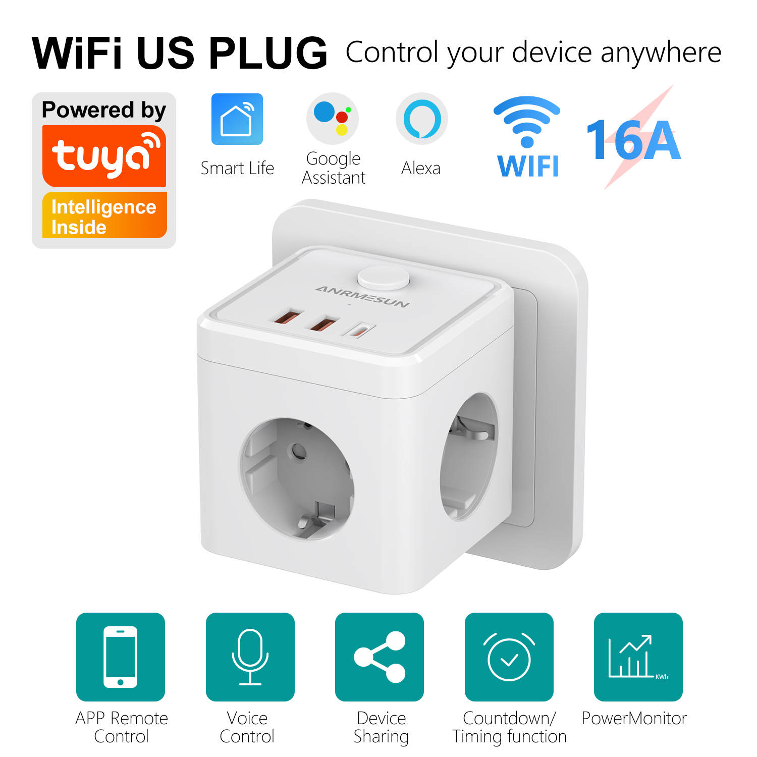 3 EU Plug 2 USB-A 1 Type-C Por - Smart Home Utilities avaliação e preço