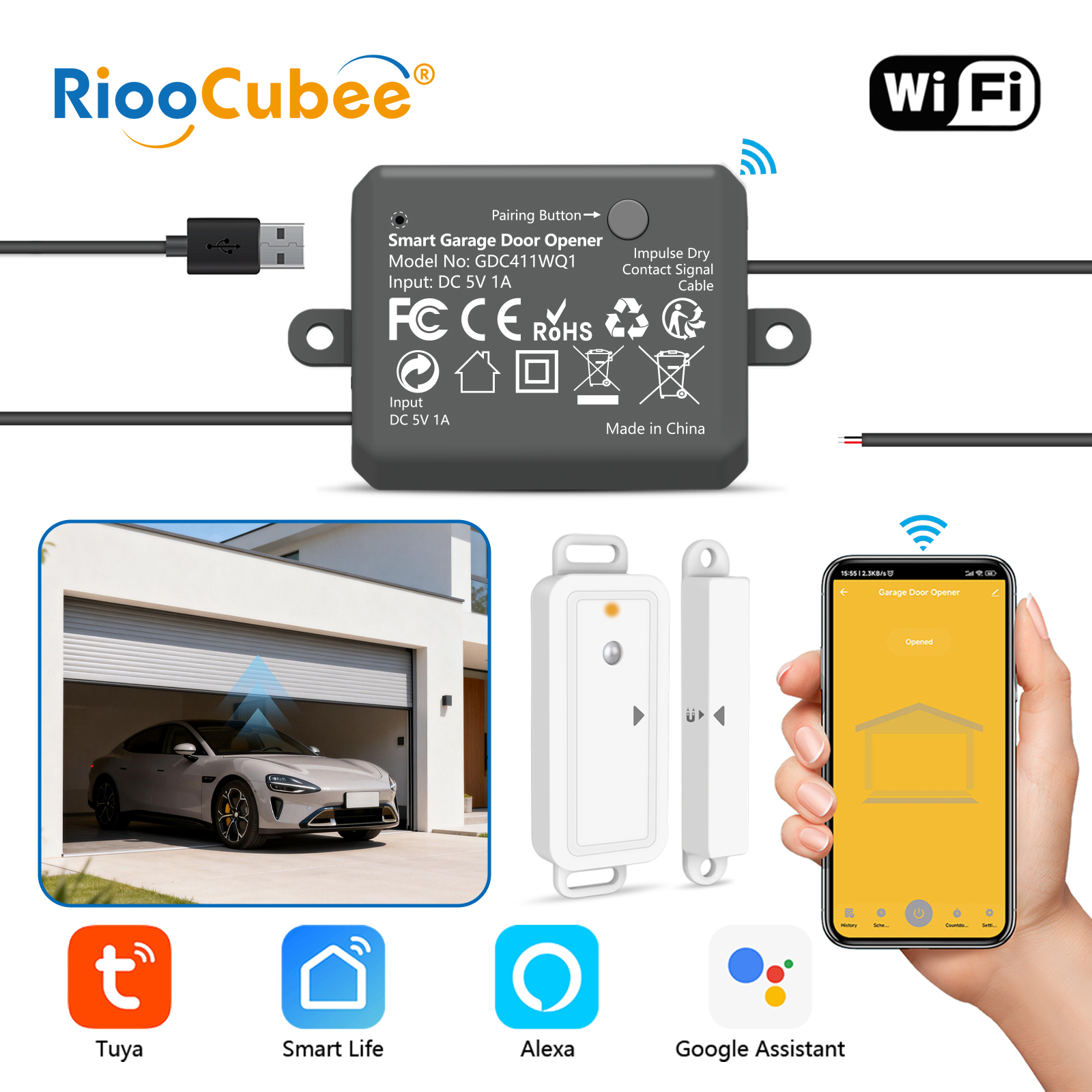 RiooCubee DC 5V Garage Door Op - Smart Garage Door Opener avaliação e preço